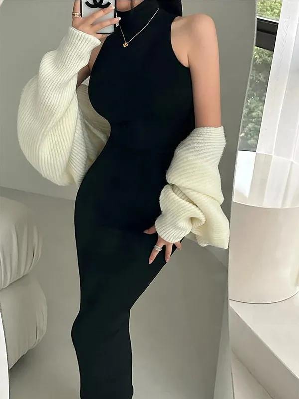Abito longuette rosso magro con collo alto sexy da donna, festa da sera, elastico per l'anca, abiti eleganti aderenti, abbigliamento Y2k — image 8