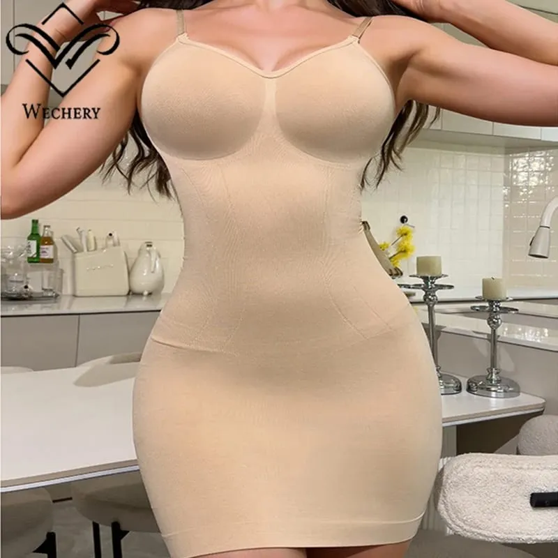 Wechery Female Clothing Body Shaper Tummy Control Dresses Soft Slips High Elasticity V-neck Strapless Women's Dress — image 2