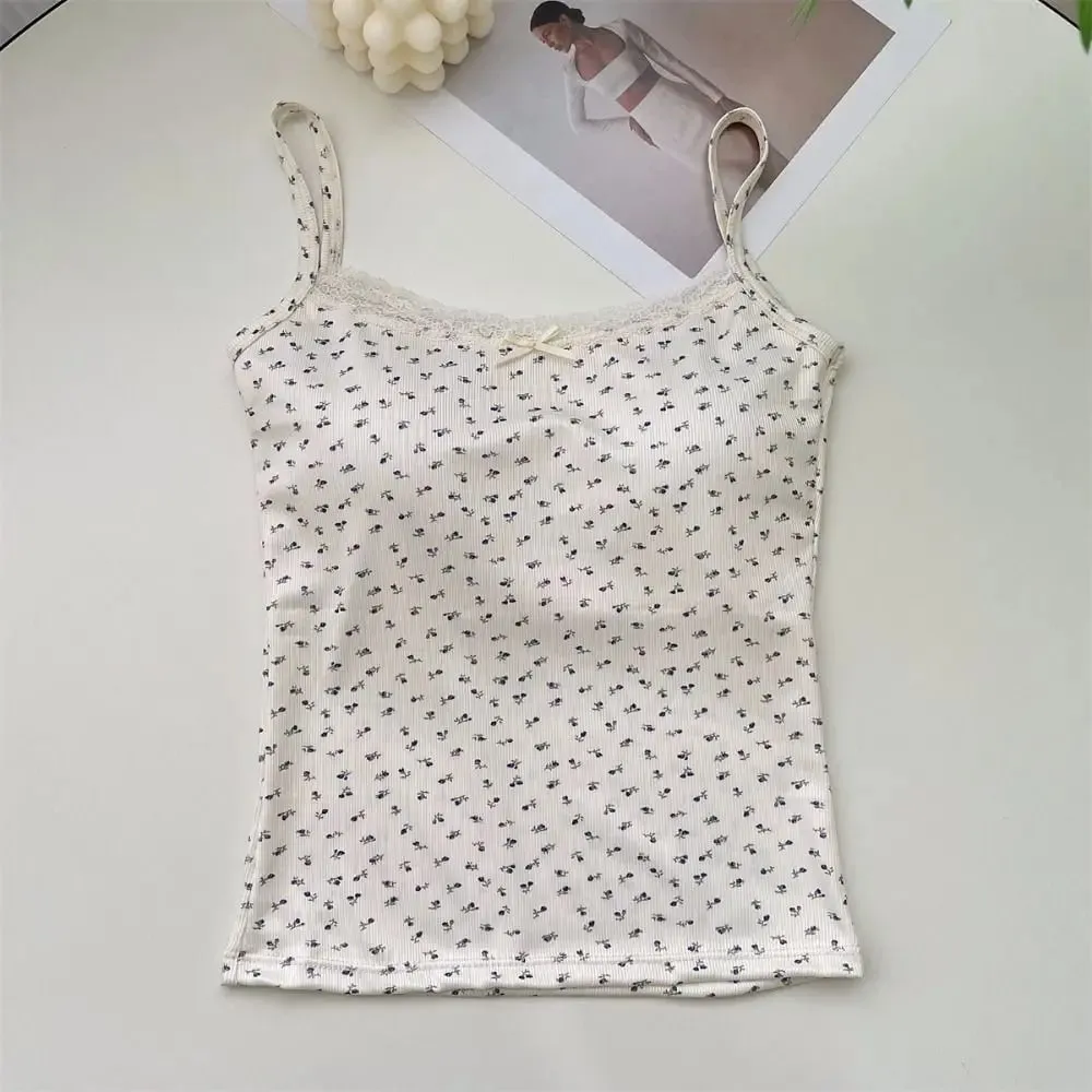 Fashion Floral Tops Lace Flower Print Camis Slim Y2K Short Tank Tops Elegant Camisole Sexy Vest Women — image 5