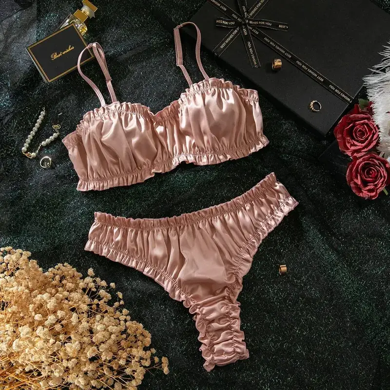 Minimalist Ruching Lingerie Set Sexy Solid Color Bra Panty Comfortable Daily Wear Women's Underwear INS Style Elegant Bra Set