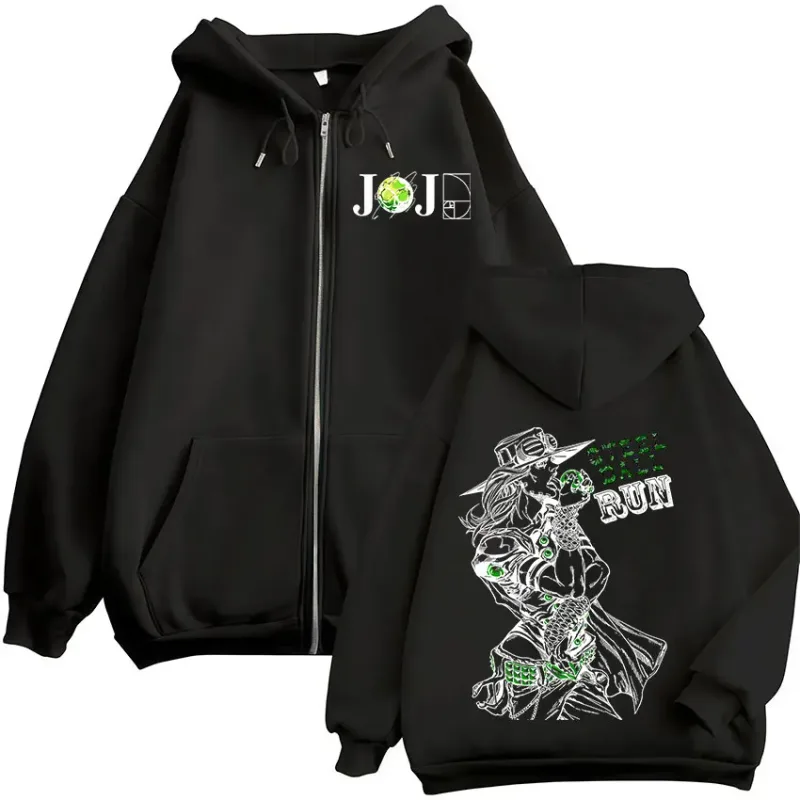 Anime Jojo Bizarre Adventure Gyro Zeppeli Steel Ball Run Zipper Hoodies Men Clothing Long Sleeves Zip Up Sweatshirts Jacket Coat — image 1