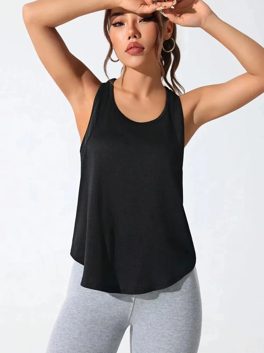 Womens Solid Sleeveless Tops Quick Drying Summer Sports Vest Loose Breathable Soft Gym Outdoor Wear Basic Womans Tank Shirts — image 3