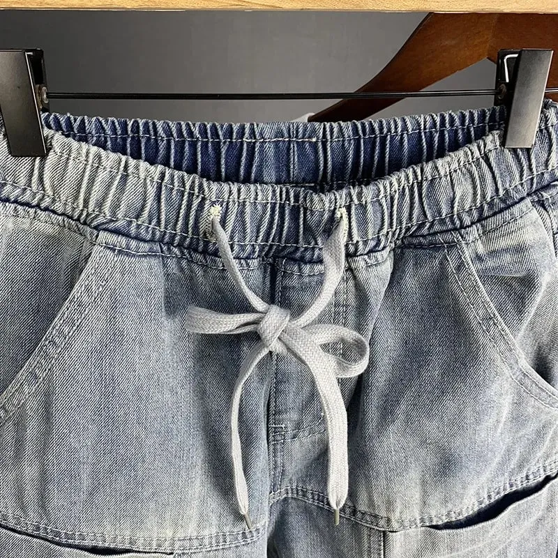 Novo outono de luxo streetwear coreano harajuku estiramento fino sólido denim casual calças lápis calças jeans baggy calças de carga