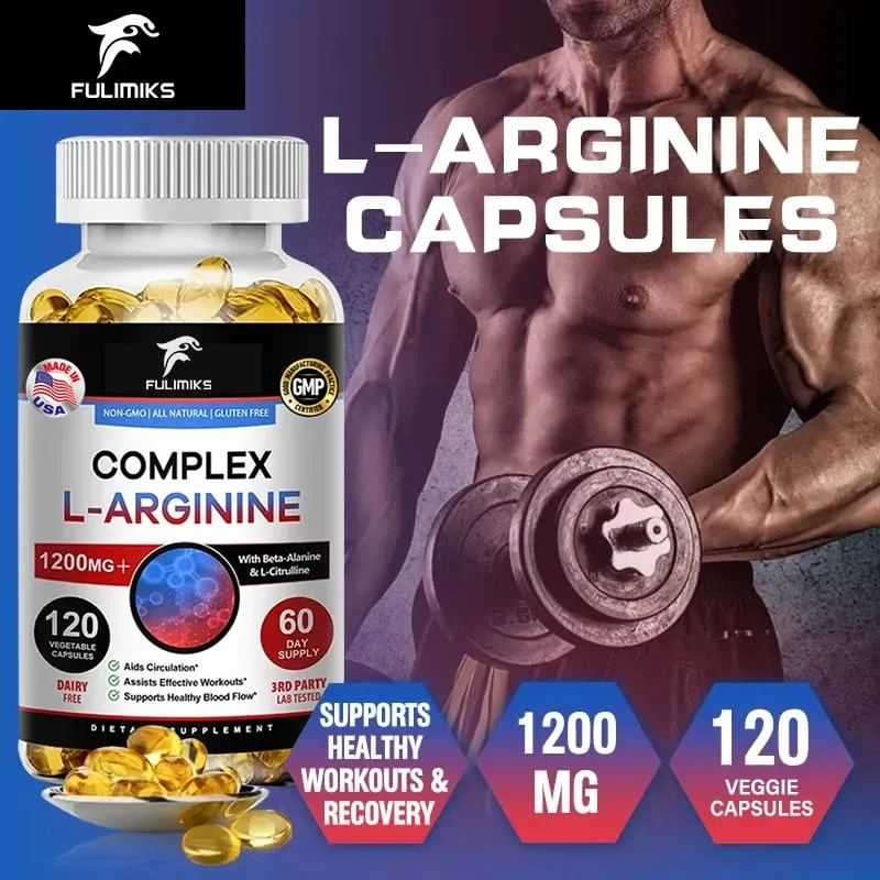 L-Arginine Nitric Oxide Supplement Helps Build Muscle and Supports Blood Flow Circulation Nutrient Delivery and Pumping