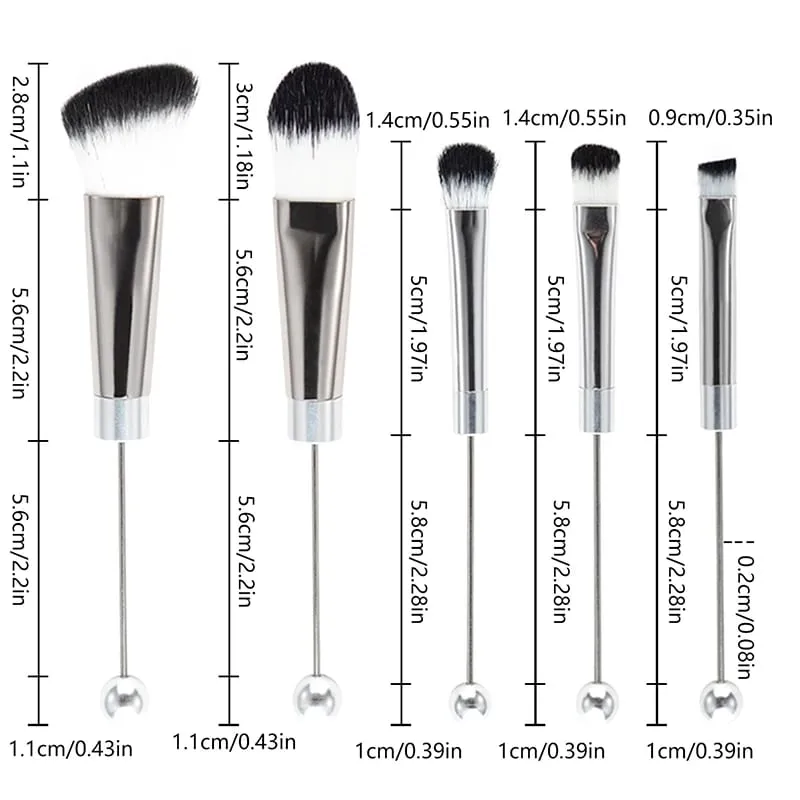 【5Pcs Beaded Eyeshadow Brush Diy Beaded Cosmetic Brush Make Up Brushes Tool Kit Metal Handle Durable Eye Makeup Brushes】