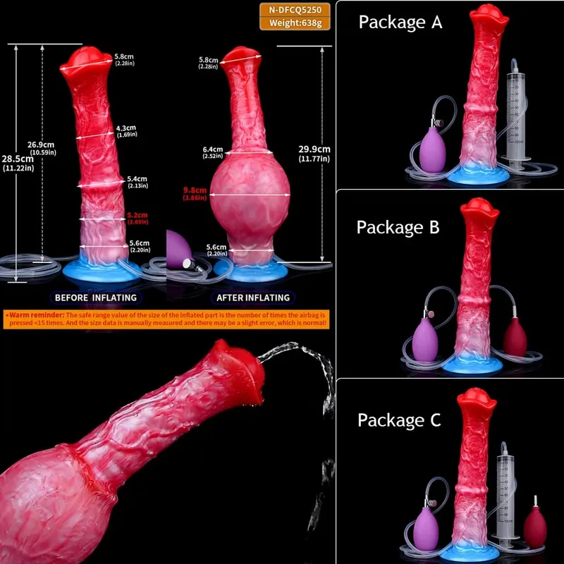 Inflatable Squirting Horse Dildo Anal Plug Silicone Ejaculating Penis with Knot G Spot Anal Trainer Gay Sex Toy Men Women