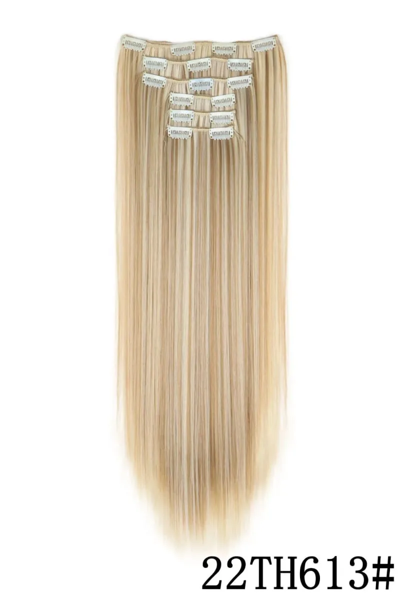 24Inch 16 Clips in Hair Extensions Long Straight Hairstyle Blonde Black Hairpieces Heat Resistant False Hair Daily Use Cosplay — image 18