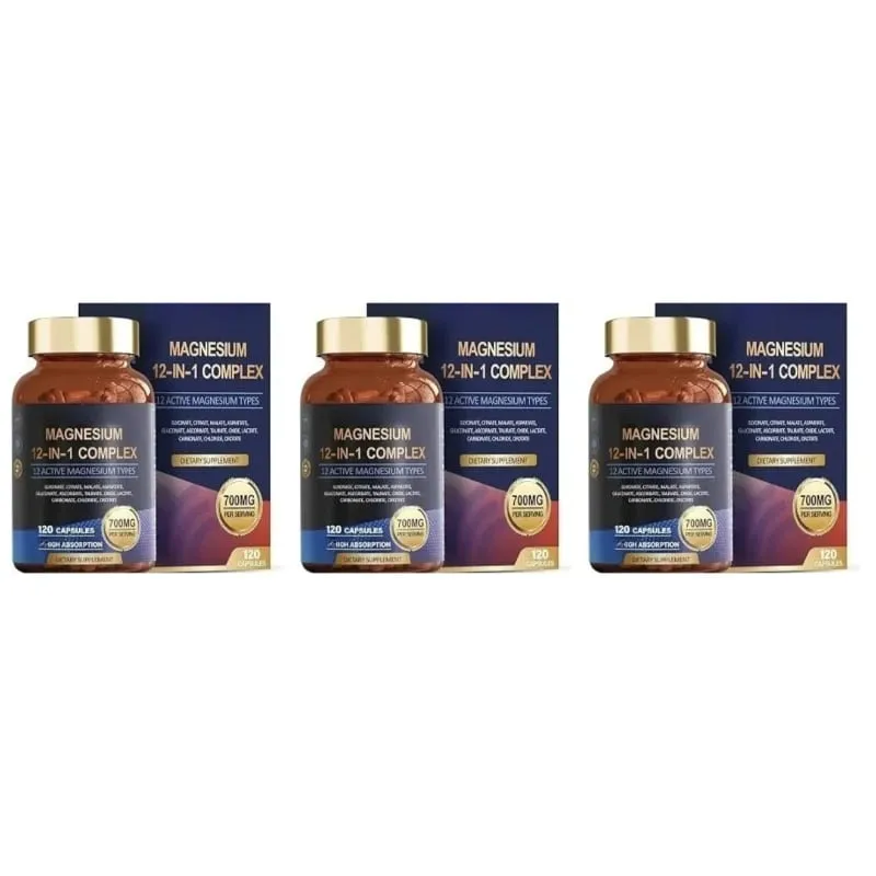 Magnesium 12-In-1 Complex Capsules for Sleep Support and Muscle Relaxation Nervous System & Heart Health 120 Capsules — image 9