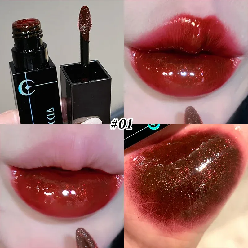 8 barev Glitter Watery Lip Gloss Diamond Perleťová metalická rtěnka Trvalá hydratační nelepivá Halloween party make-up