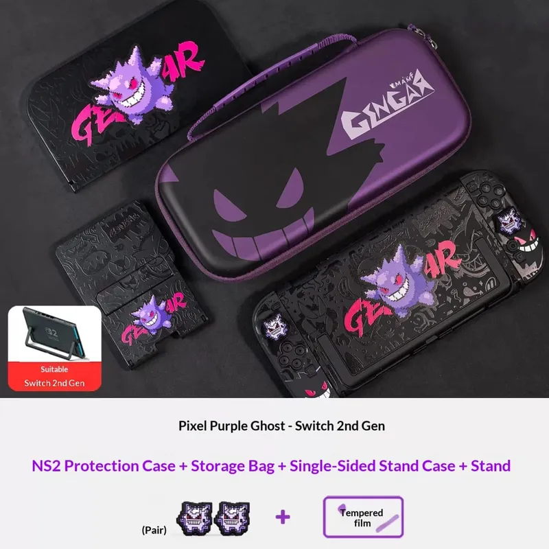 Anime Pokemon Gengar Holder Case For Nitendo Switch 2 Cartoon Removable Handle Holder Protective Cover Grip Cap Game Accessories