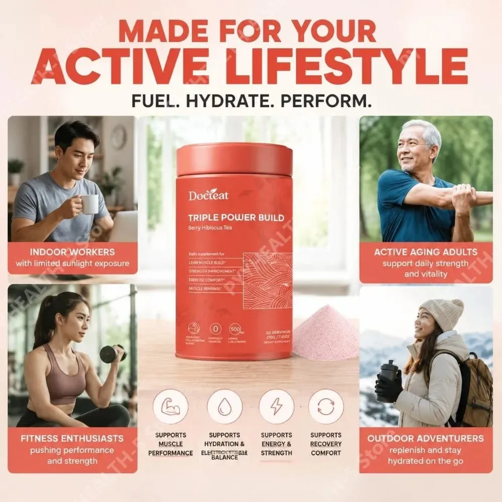 Docteat Berry Hibiscus Tea Creatine Powder with Creatine HCL and L-Glutamine Supports Hydration and Electrolytes 30 Servings — image 3