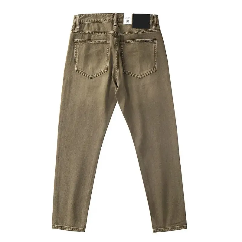 Cowboy Korean Goods Retro Yellow Mud Dyed Small Straight Jeans Men's Spring and Autumn Khaki Ami Kaji Washed Casual Trousers — image 5