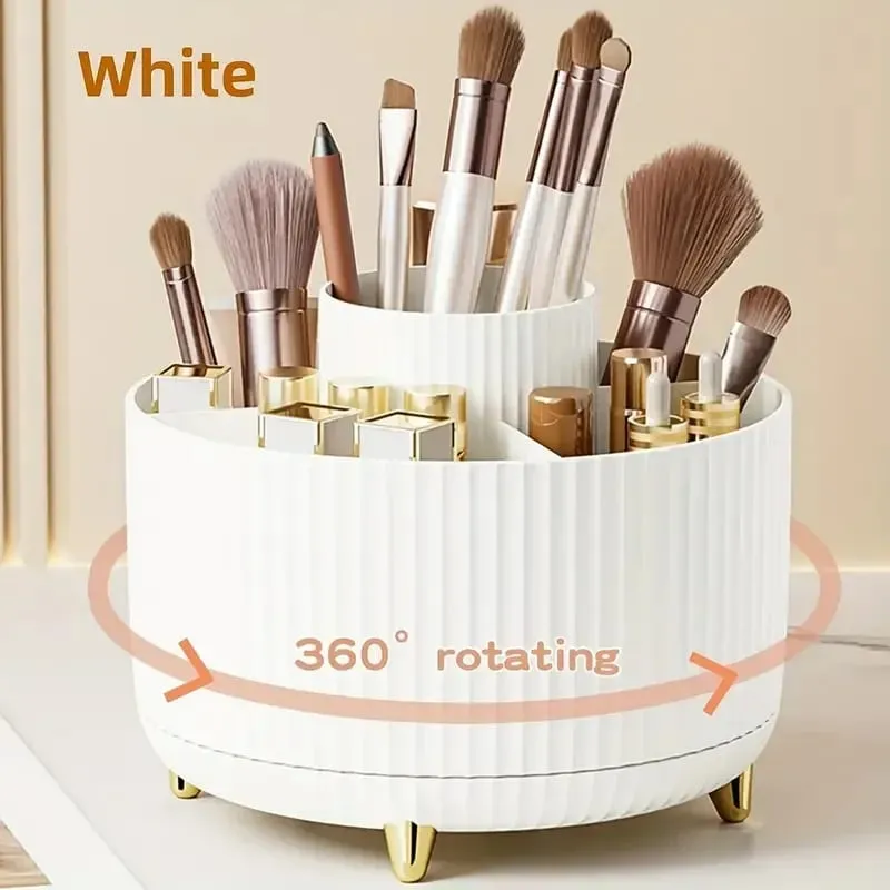 Otočný o 360°, 5 slotů, držák štětců na make-up Organizér Multifunkční úložný prostor na psací stůl Úložný prostor pro kosmetiku pro toaletní stolek v koupelně — image 11