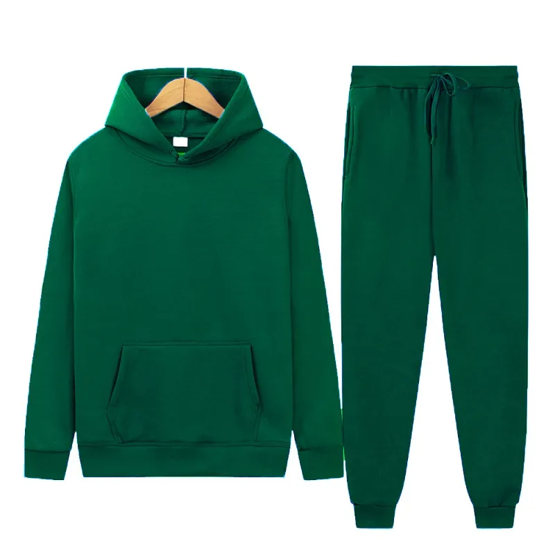 Men's Autumn/Winter New Solid Color Hoodie + Pants Two-Piece Set, Stylish Casual Sports Suit with Custom Printed Logo — image 34
