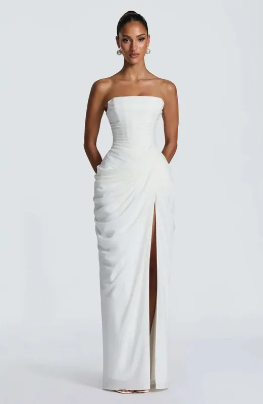 Sexy Solid Geplooide Strapless Jurk Lady Chic Off-shoulder Backless Hoge Taille Split Jurken Vrouwen 2026 Nieuwe Avond Party Gown — image 11