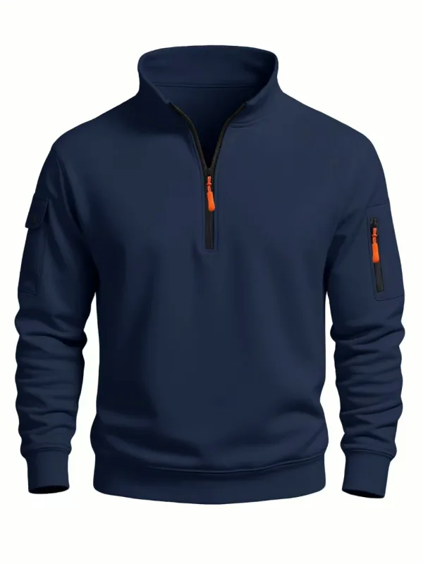Men's Sweatshirt 2025 Autumn and Winter New Casual Sports Casual Long Sleeved High Neck Half Zipper Windproof Top — image 5