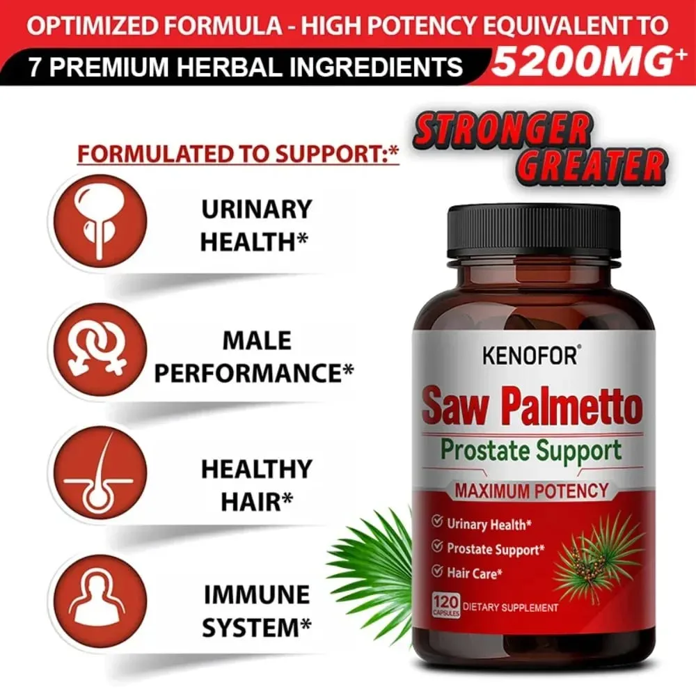 Le supplément de prostate avec Saw Palmetto soutient la santé des voies urinaires Supplément de santé à base de plantes 120 capsules végétariennes