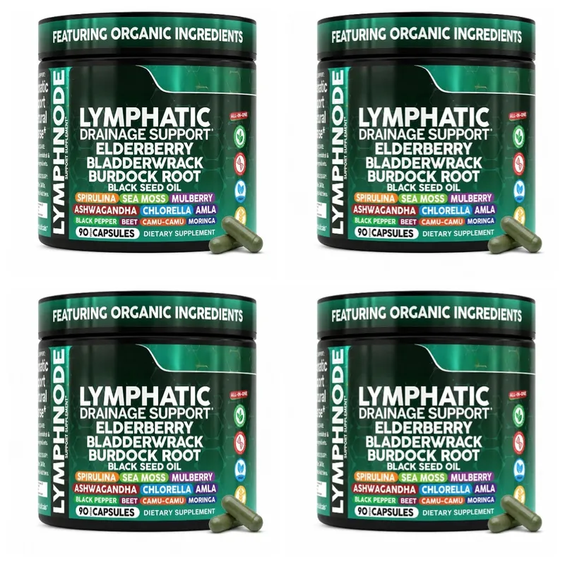Organic Lymphatic Drainage Supplements with Elderberry Burdock Root Chlorella & Ashwagandha 90 Count Daily Wellness