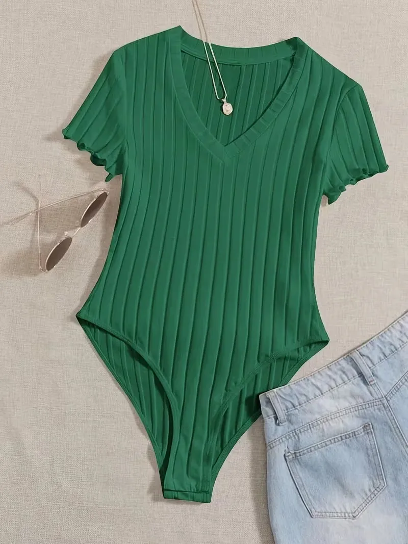 Lettuce Trim Ribbed Bodysuit Women's Sleeveless High Waist Bottom Control Shapewear for Slimming Effect — image 17