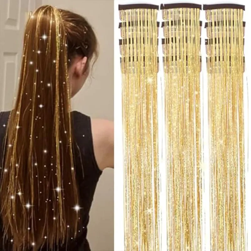 12Pcs Clip in Hair Tinsel Kit Red Hair Tinsel 22Inch Tinsel Hair Extensions Christmas Hair Tinsel Party Festival Accessories — image 16