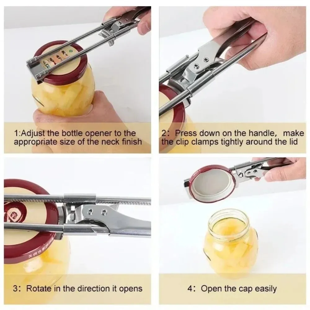 1/2Pcs Heavy Duty Stainless Steel Adjustable Multi Function Labor Saving Bottle Jar Can Opener Easy Grip Kitchen Tool Accessorie