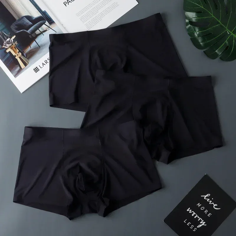 3 pièces de haute qualité hommes sous-vêtements en soie glacée été mince respirant sans couture culottes Sexy hommes caleçons grande taille — image 24