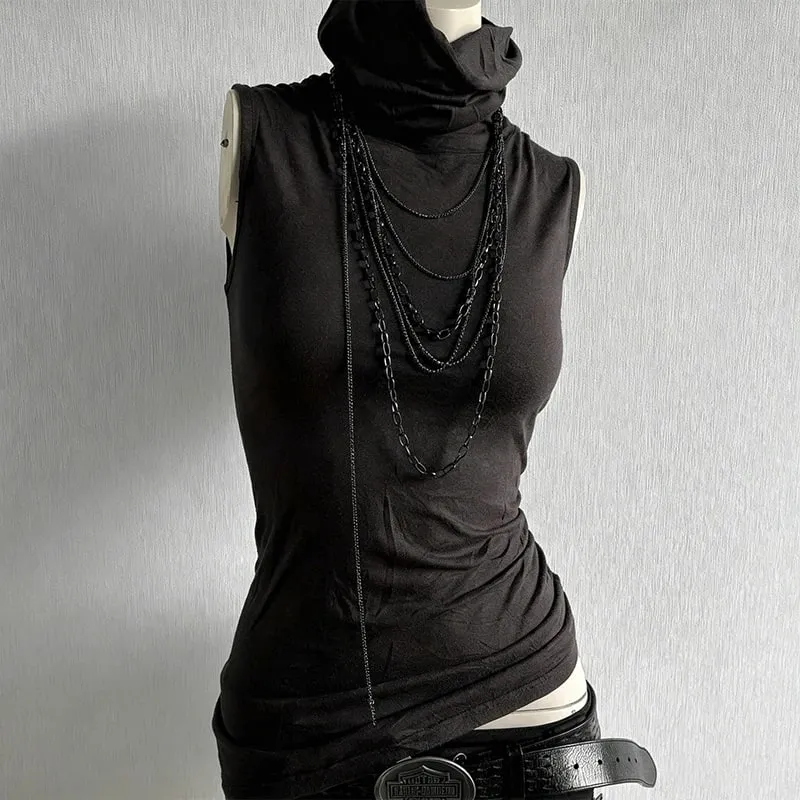 Harajuku style retro high neck sleeveless slim fit design spicy girl niche versatile vest top can be worn outside