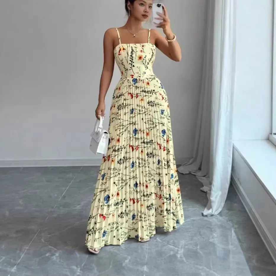 Elegant Floral Print Maxi Dress Women Summer Sexy Cami Slip Dress Casual Sleeveless A-Line Long Dresses Vintage Beach Vacation — image 5