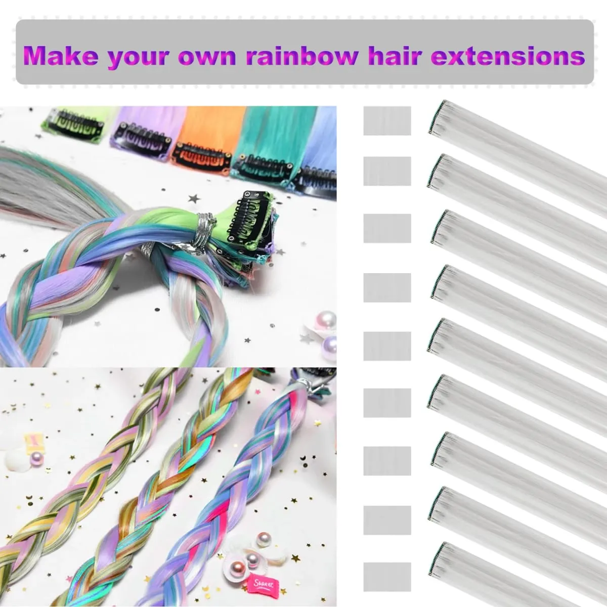 8Packs Colored Synthetic Hair Extensions 22 Inch Straight Clip-In on Party Christmas Black Friday K-pop New Year Gift Hair — image 3