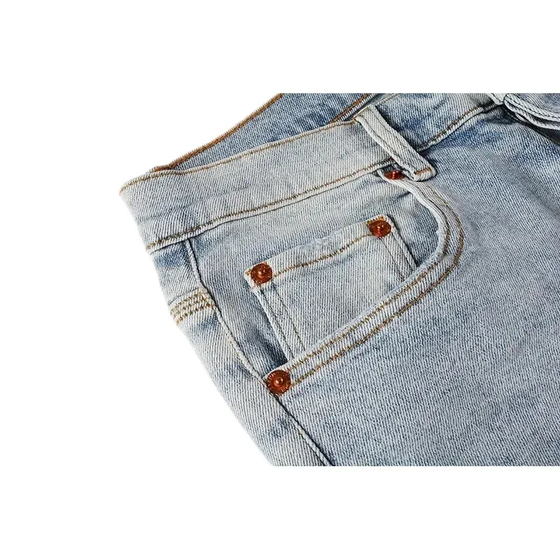 Men's Large Knee Ripped Slim Tapered Jeans Vintage Light Blue Wash Frayed Edges Button Fly High Street Style — image 4