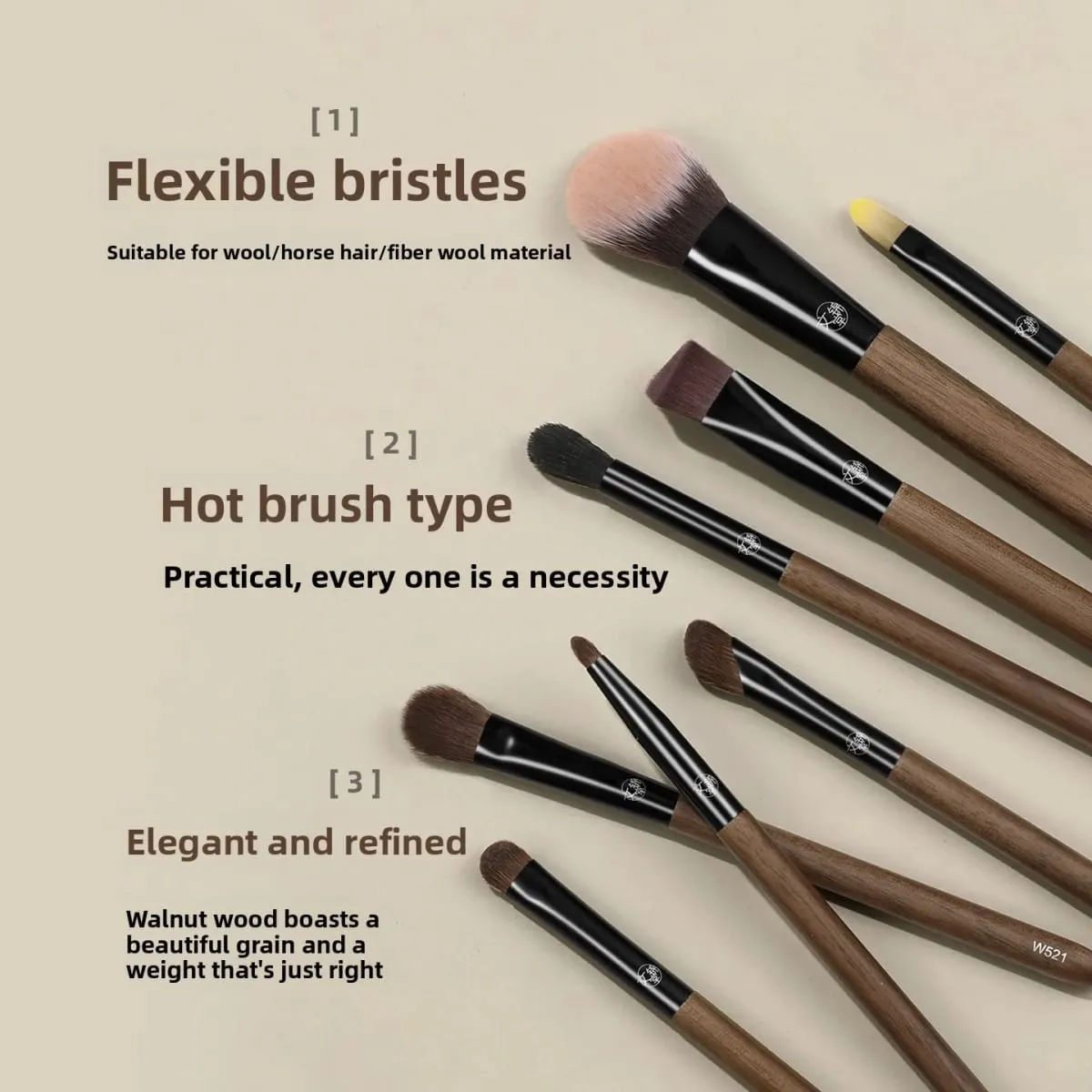 Walnut Wood 8Pcs Animal Hair Makeup Brush Set Fluffy Blush & Eyeshadow Foundation Blending Detail Makeup Brushes Cosmetic Tool — image 2