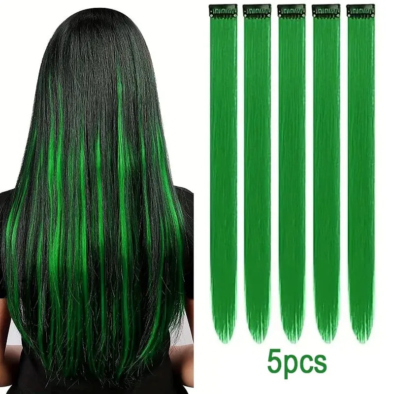 22Inch Synthetic Long Straight 5pcs Clip in Hair Extension Colored Rainbow Hairpieces for Women Daily Use — image 10