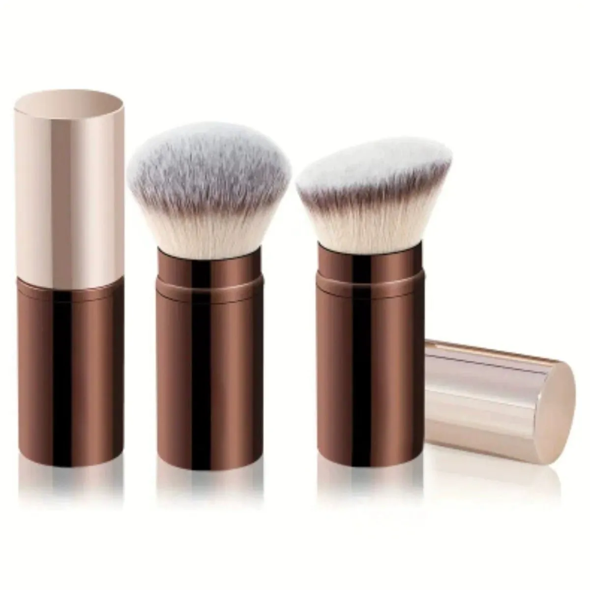 2Pcs Portable Foundation Makeup Brush with Lid Retractable Round Head Oblique Brushes Face Concealer Blush Brush Makeup Tools