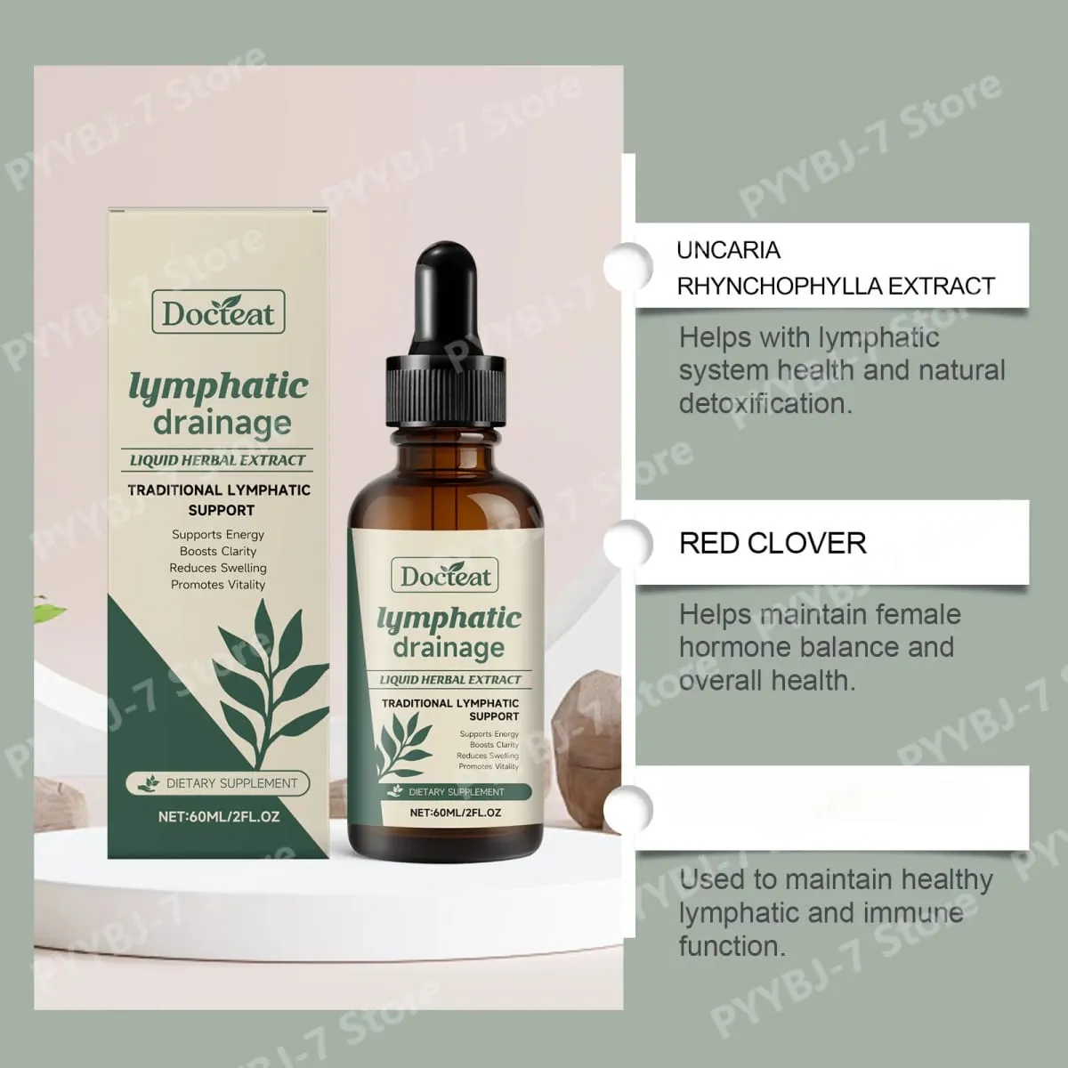 Lymphatic Drainage Drops 60ml Help Bloat Relief Immune System Health Extract with Cleavers Red Clover Stillingia Prickly Ash — image 3