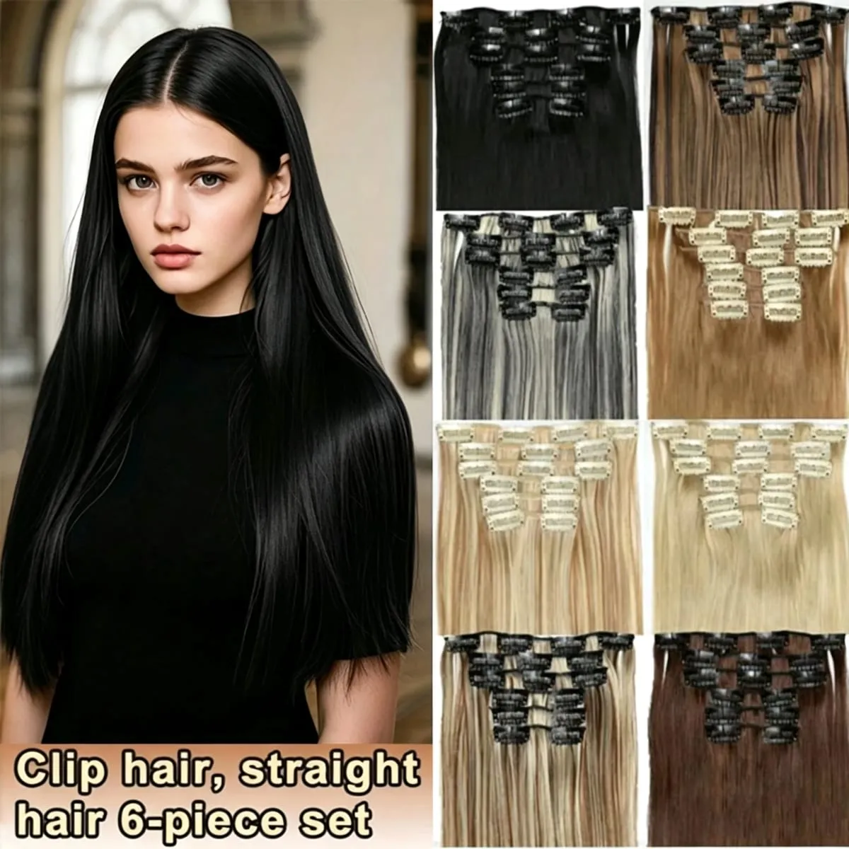 24Inch 16 Clips in Hair Extensions Long Straight Hairstyle Blonde Black Hairpieces Heat Resistant False Hair Daily Use Cosplay — image 2