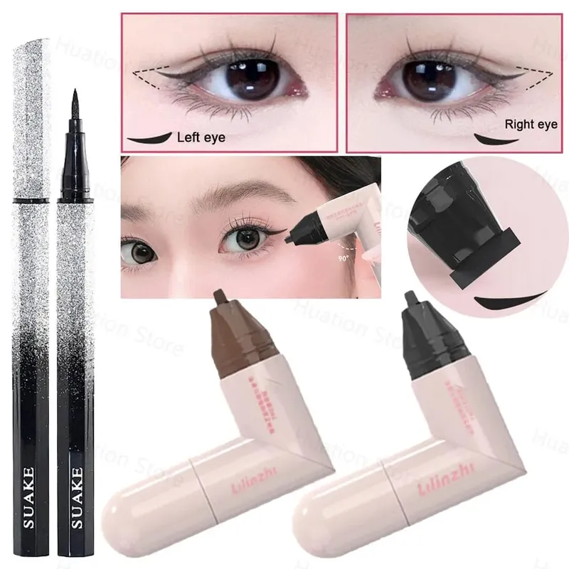 FAI DA TE Ruota Eyeliner Timbro Integrato Nero Marrone Doppia Punta Eyeliner Ala Stencil Impermeabile a Prova di Sbavature di Lunga Durata Penna Liquida