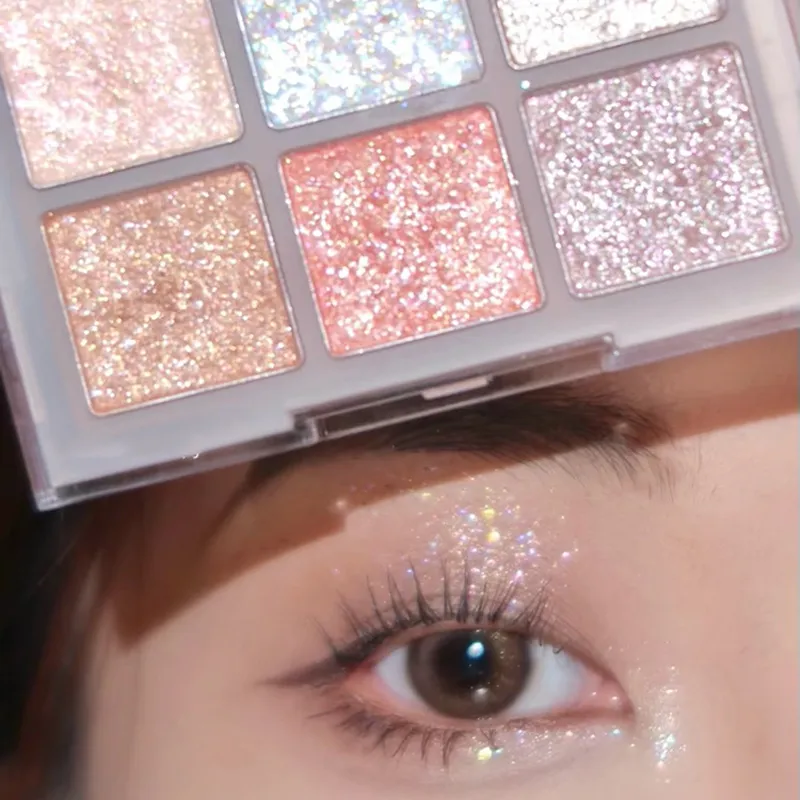 9-Color Glitter Eyeshadow Palette Earth Color Pearlescent Eye Shadow Shimmer Highlights Sparkling Sequin Champagne Eyes Makeup