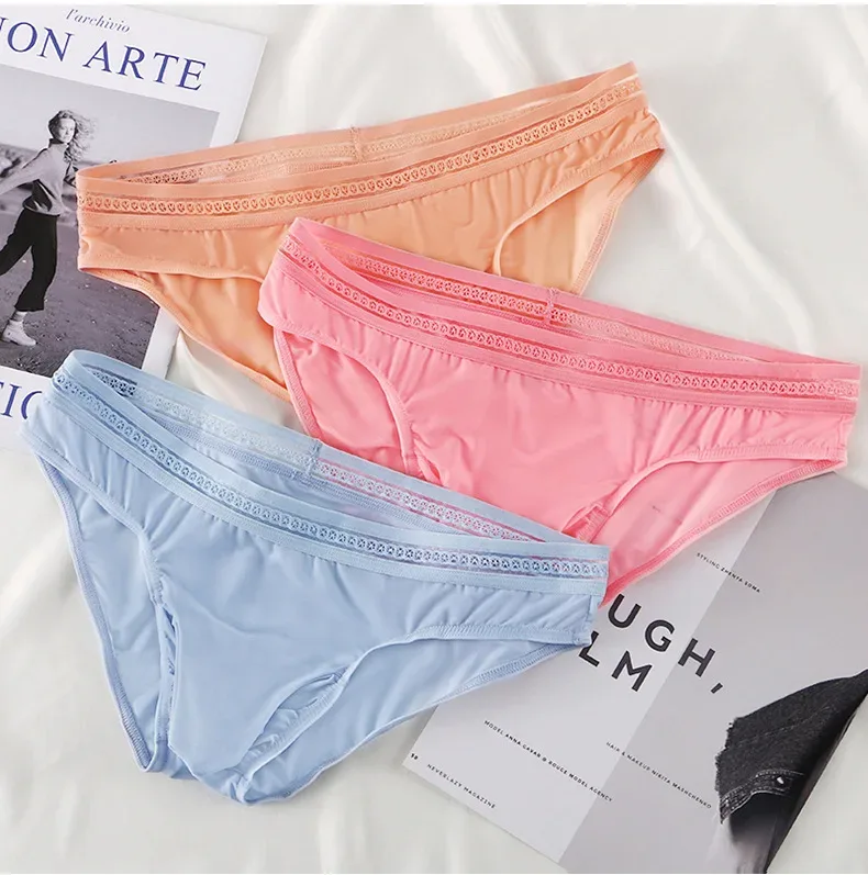 1/3PCS Men's Ice Silk Briefs Ultra-thin Quick Dry High Elastic Lace Waistband Panties Sexy Seamless Breathable Bikini Underwear — image 26