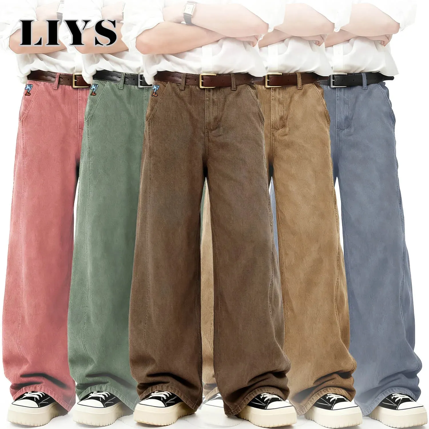 American Men's Retro Brown Ultra Baggy Wide Leg Jeans Street Casual Embroidery Oversized Men's Clothes Unisex Denim Pants — image 1