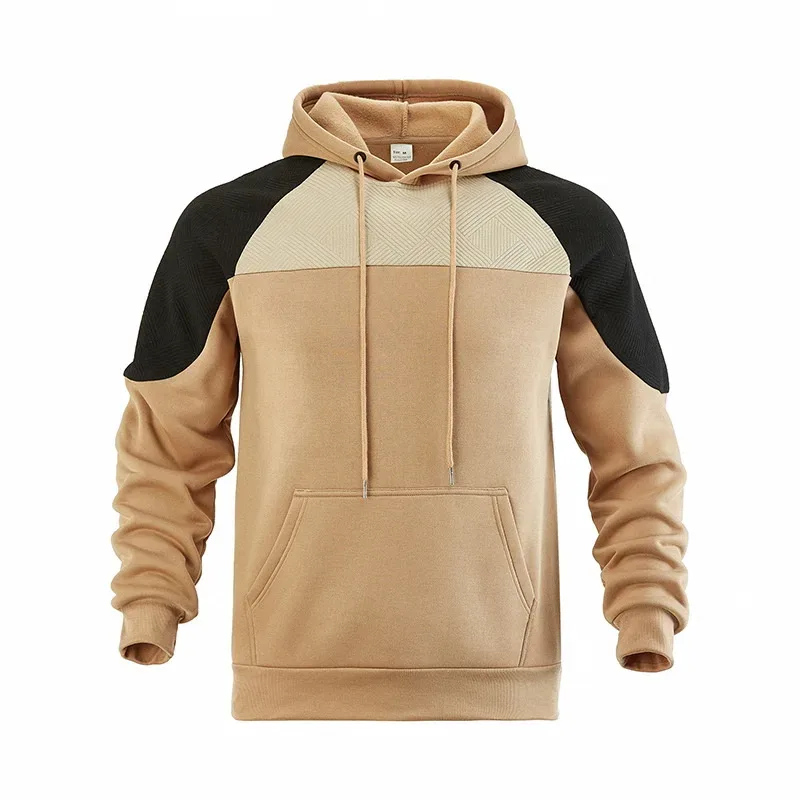 Autumn Winter Men Color Block Raglan Hoodie Textured Chest Panel Drawstring Kangaroo Pocket Loose Casual Streetwear Sweatshirt — image 11