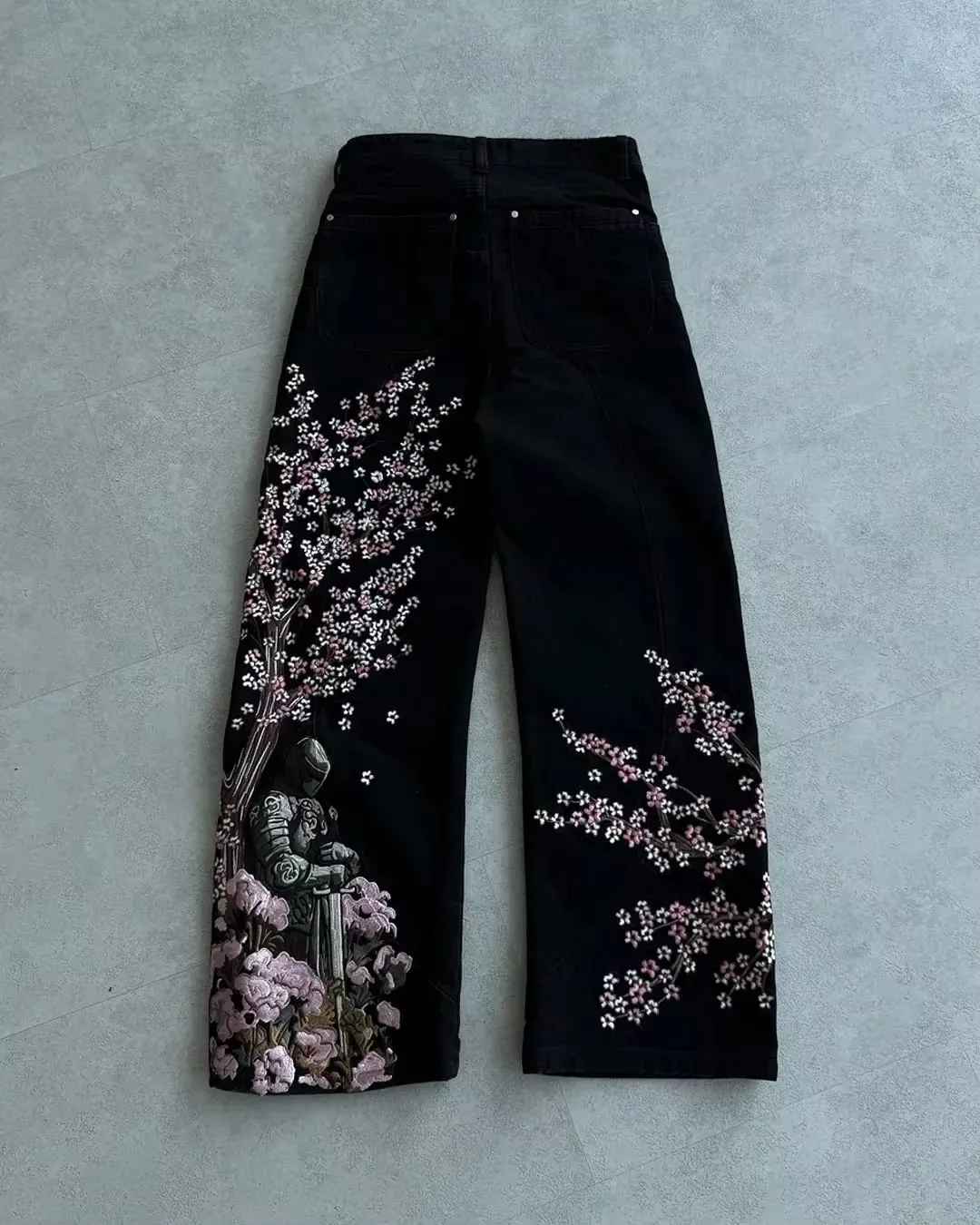 Men Y2K Anime Character Embroidered Jeans Streetwear Cargo Denim Pants Straight Leg High Waist Loose Rock Punk Unisex Jeans — image 10