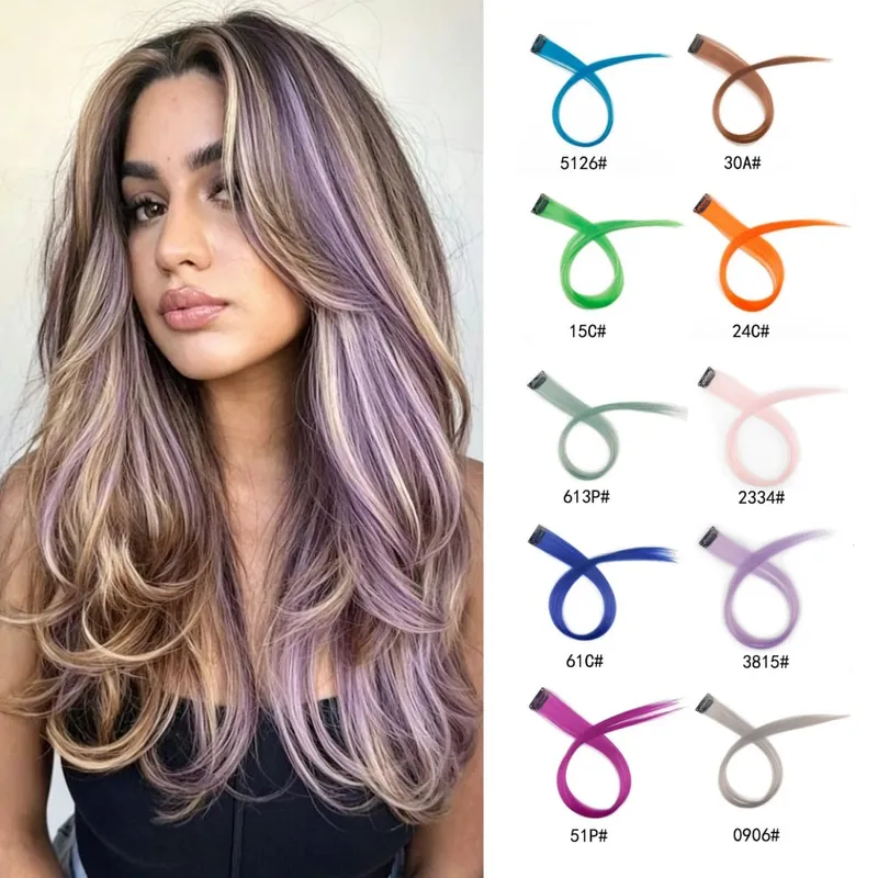Colorful Clip in Synthetic Hair Extensions Party Highlights Rainbow Long Straight Hairpieces Colored Hair Extensions for Cosplay — image 2