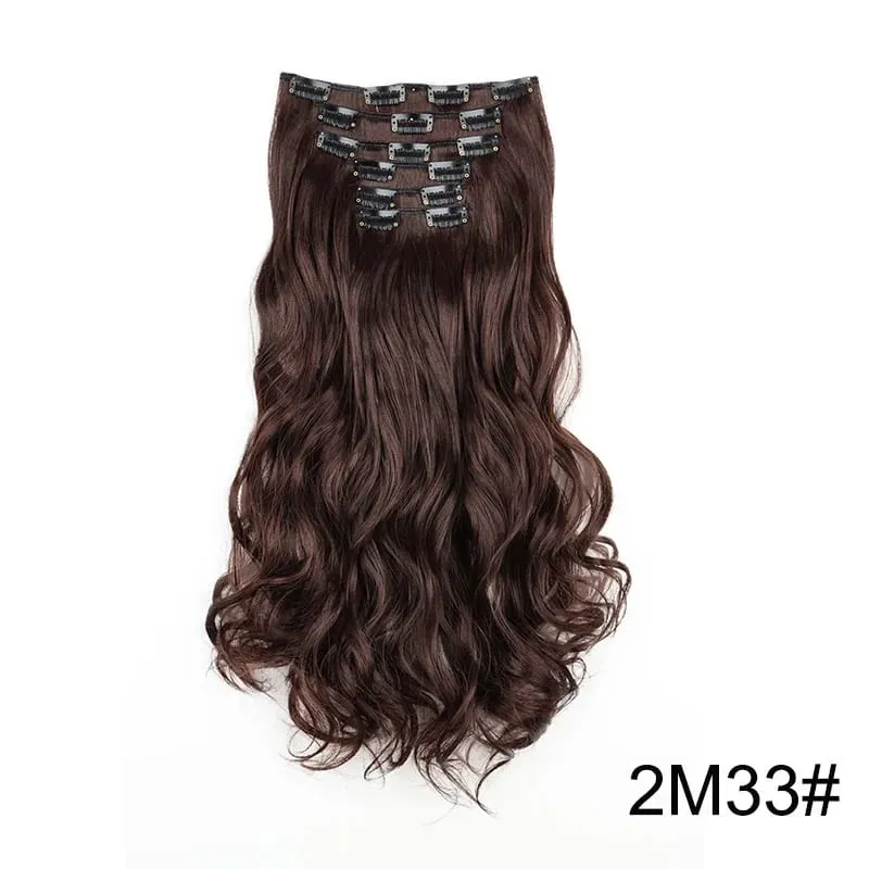 24 Inch Synthetic Clip in Hair Extensions Long Straight Heat Resistant Fiber Hairpiece for Party Cosplay Daily Wear Blonde Black