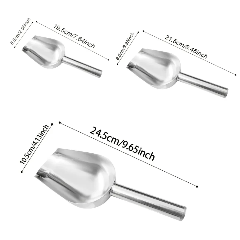 3PC Stainless Steel Scoop Set | Heavy Duty Ice Shovel for Pet Food & Grains | Multi-Use Commercial Kitchen Tool Rustproof — image 3