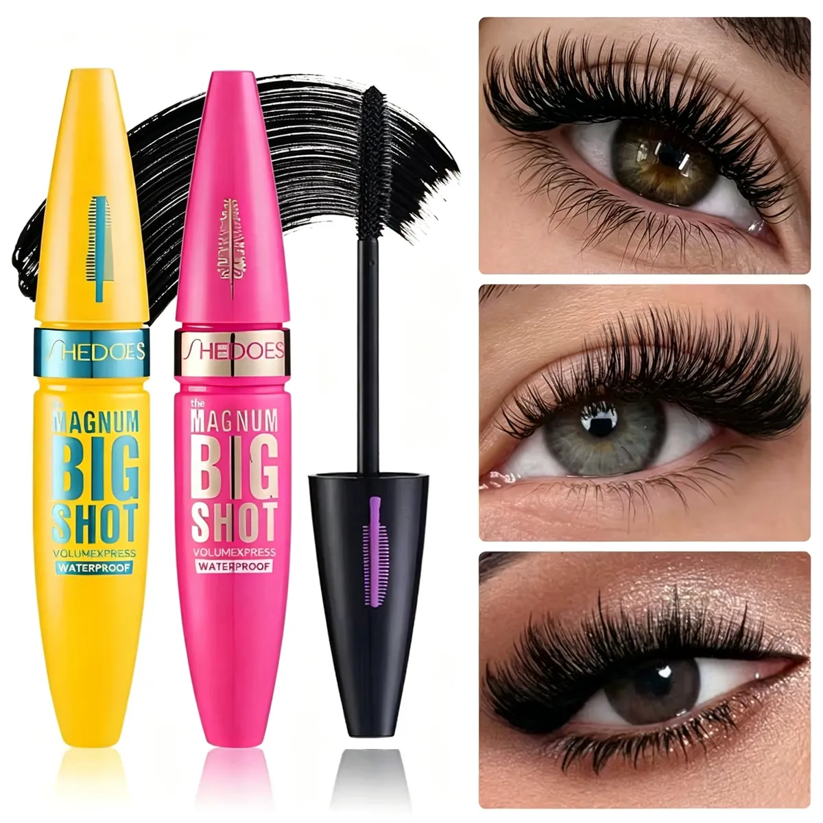 Big Shot Waterproof Mascara Volume Express Curling Lash Mascara Smudge-Proof Thick Black Eyelash Makeup For Fuller Lashes