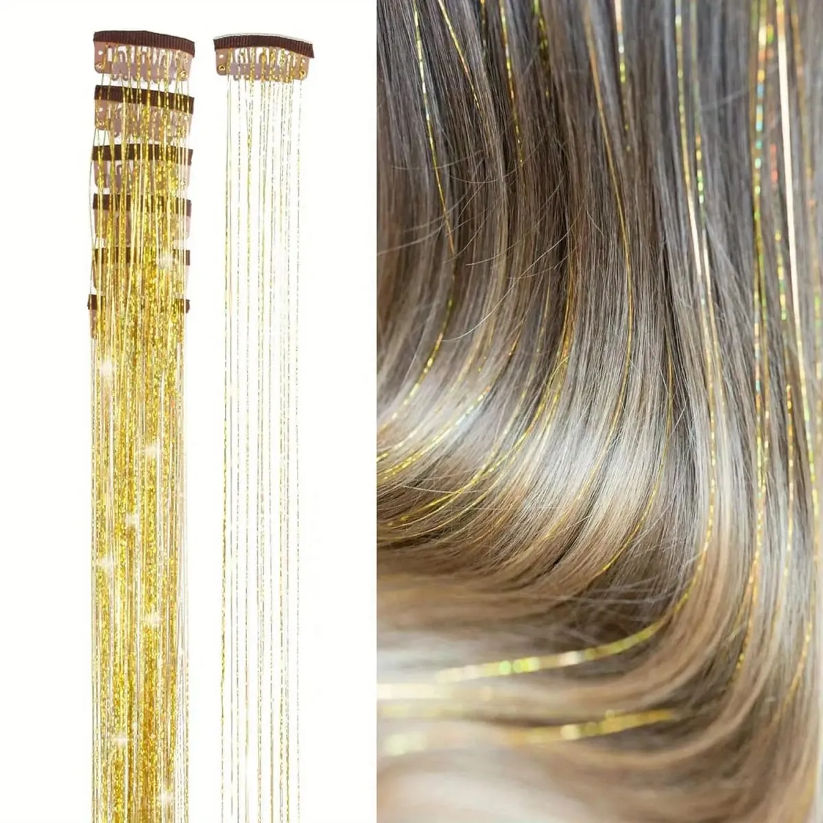 6Pcs Hair Tinsel Clip in 19.6Inch Glitter Synthetic Tinsel Hair Clip in Hair Tinsel Kit Heat Resistant Shiny Sparkle Fairy Hair — image 8