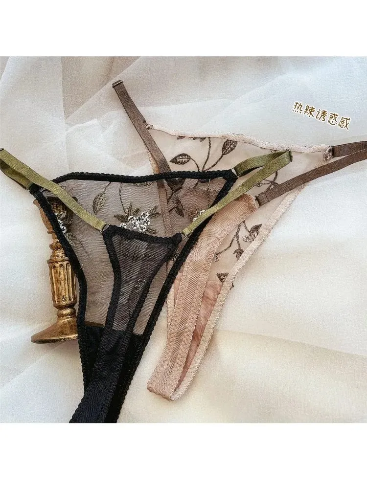 Supportive Underwire Lingerie Set Sheer Mesh Bra & Briefs Sexy Embroidered Lace Ultra Thin Demi Cup Anti-Sag Date Gift for Her — image 2
