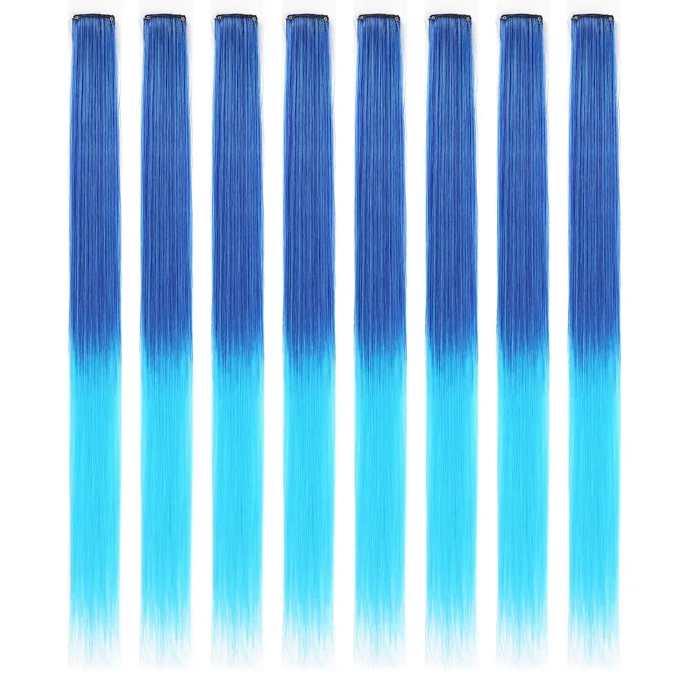 8pcs/pack Colored Party Highlights Clip in Hair Extensions for Girls 22 inches Multi-colors Straight Hair Synthetic Hairpieces — image 14