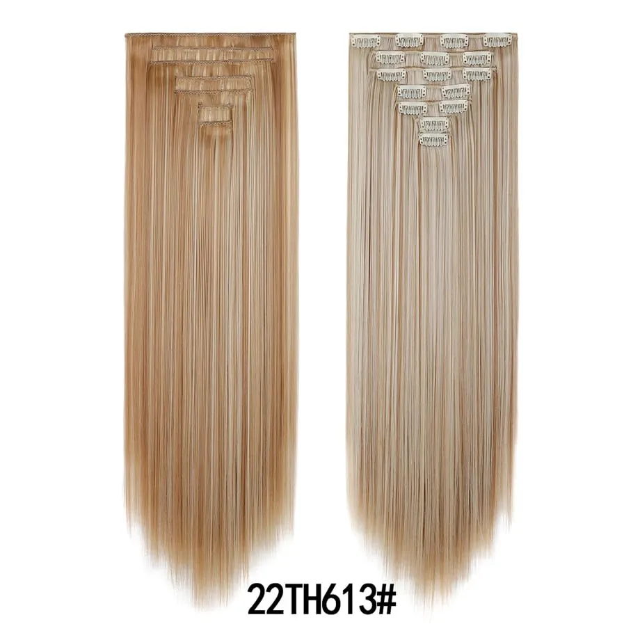 7 Pcs Clip in Hair Extensions 16 Clip in 24 Inch Straight Double Weft Synthetic Hair Extensions for Women Daily Hairstyle — image 9