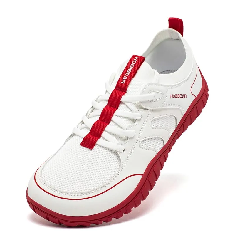 Wide Toe Running Sneakers Unisex Minimalist Mesh Breathable Shoes Artificial Leather Lace Up Walking Sneakers